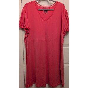 MUK LUKS Women's Plus Sz Dress 2X Cloud Knit Short Sleeve Nightgown Pink V Neck